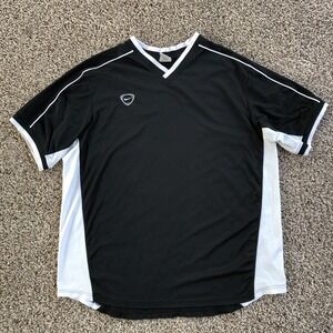 Vintage Y2K Nike Soccer Training Jersey Mens XL Black White Dri-fit V-Neck Shirt